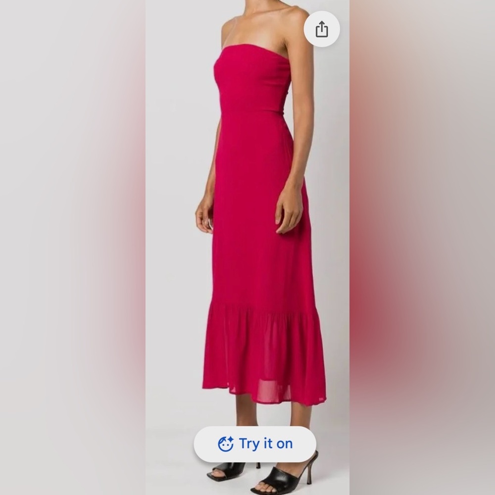 Reformation Arta Strapless Midi Dress Smocked Ruffled Skirt Structured Red Sz. 6